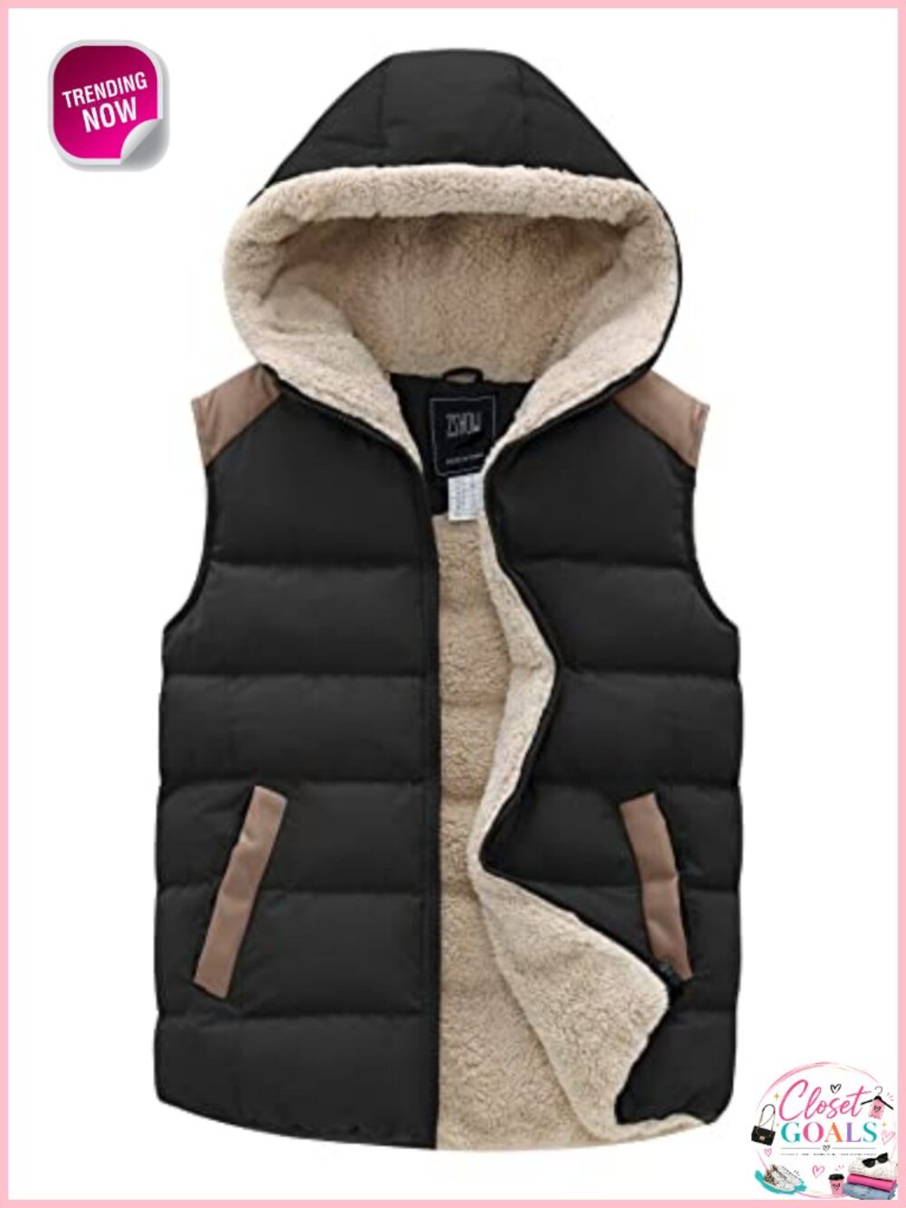 Warm Fleece Lined Hooded Puffer Vest Waterproof Quilted Winter Outerwear